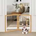 LZRS Clear Dog Gate for Indoor Use - Transparent Pet Fence with Solid Hardwood and Plastic Board, Stylish & Durable freestanding Pet Gate for Doorways, Stairs and Hallways-2 Panel Natural