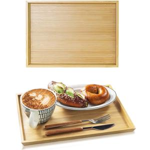 2pcs Rectangular Bamboo Serving Tray for Eating Drinks Storage Snacks TV Breakfast Coffee Parties Bathroom(13.8"x 10.2"x 0.8")