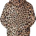 Leopard Print Hoodie for Men Cheetah Printed Hooded Streetwear Hip Hop Pullover Y2K Sweatshirt (XL)
