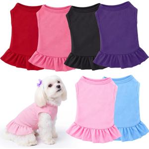 6 Pieces Dog Dresses Shirt Skirt Sleeveless Dress Breathable Pet Shirts with Ruffles Puppy Sundress Outfits for Dogs and Cats (S Size)