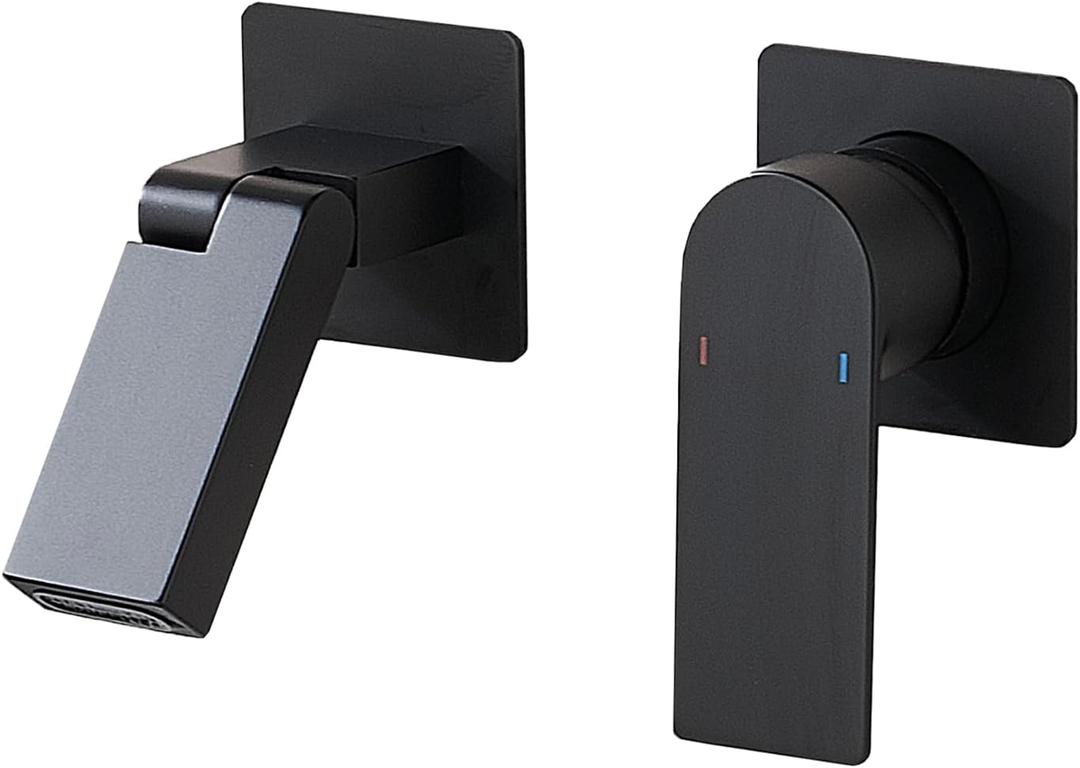 Wall Mount Bathroom Faucet, Single Handle, 180 Foldable Spout Basin Faucet with Rough-in Valve, Matte Black