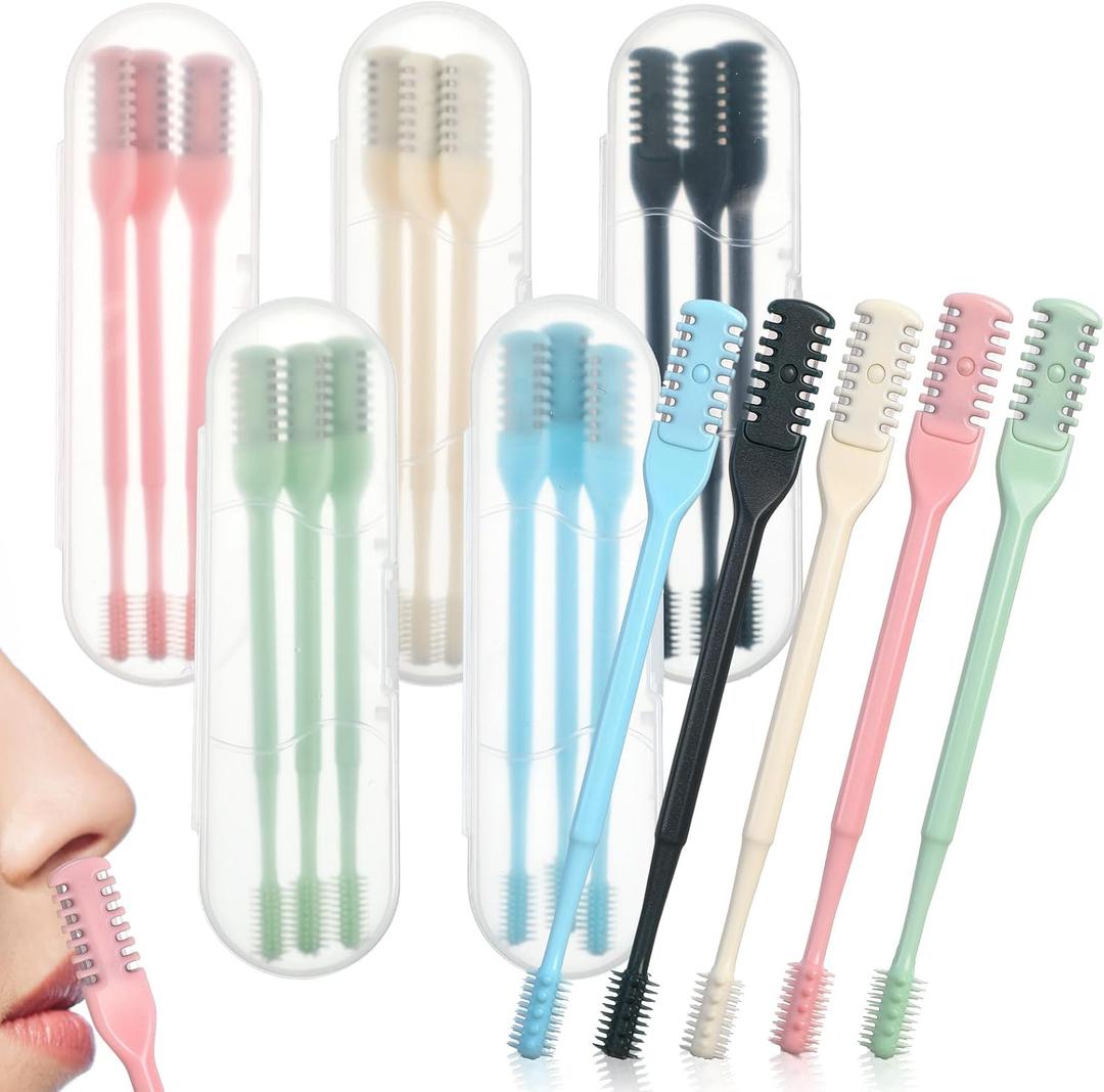 15 Pcs 2-in-1 Nasal Hair Cutter Travel Double Sided Nose Hair Trimmer for Women Men Portable 360 Rotating Manual Nose Nasal Knife Soft Cleaning Brush with 5 Box Travel Package Multicolor