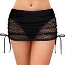 SHEKINI Women's Swimdress Drawstring Lace Crochet Bikini Bottom with Build-in Brief (Large, Black)