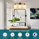 Black Bathroom Vanity Light Fixtures: Vanity Lighting Fixtures over Mirror 23.4 inch with Milky White Frosted Glass, 3-Lights Farmhouse Vintage Vanity Lighting Bathroom Wall Light(Exclude Bulb)