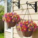 Lifewit Artificial Flowers for Outdoor Indoor, 24 Bundles Plastic Fake Flowers Daisy with Eucalyptus Leaves for Home Garden Decor, Porch, Window Box(Mix for Fuchsia Purple Yellow Red)