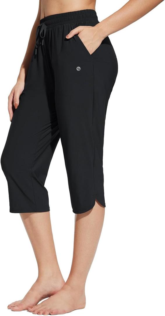 baleaf Women's Swim Capris Pants 18" Quick Dry Modest Swimsuits UPF 50+ Bathing Suit Bottoms Beach Pants with Pockets (Black) S