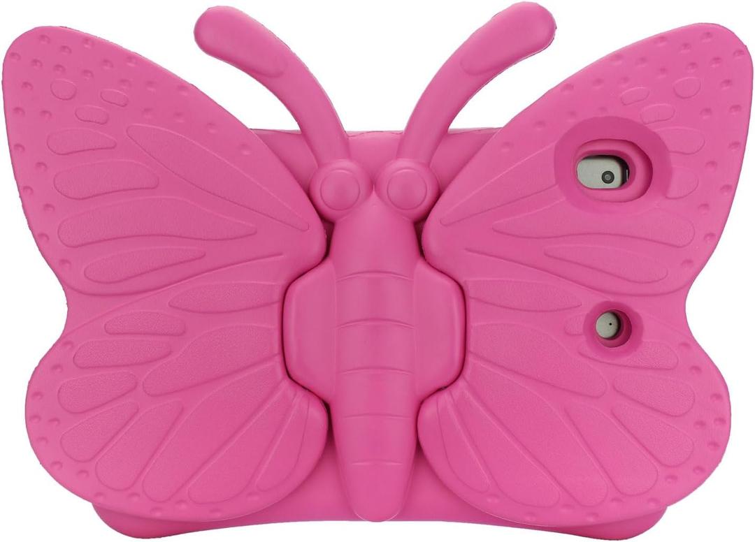 Kids Tablet Case for iPad 9th 10.2" 2021,Eva Heavy Duty Shockproof Cover with Pencil Holder,Folding Kickstand,Butterfly Shape Cartoon Case for Children (Pink)