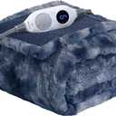 Westinghouse Electric Heated Throw Blanket, Faux Fur with 6 Heating Levels & Auto Off, Soft Cozy Sherpa Washable Blanket (50" x 60", Indigo)