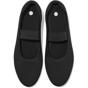 Waluzs Ballet Mary Jane Flats Shoes Women Black Knit Flats Comfortable Dress Shoes for Women Slip on Shoes Round Toe Ladies Work Flats with Elastic Strap (Black,US7.5)
