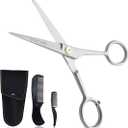 Ontaki Beard & Mustache Trimming Scissors - 5-Inch, Silver, Pack of 1 - Mustache Care Kit with Travel Comb - Compact Travel Pouch & Grooming Kit - 410C German Steel Durability & Beard Scissors
