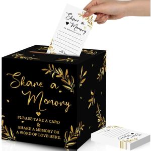 Pajean 50 Pcs Share a Memory Cards for Collections of Life, Memory Cards Box for Guest Ideas Funeral Graduation Wedding Bridal Shower Birthday Anniversary Retirement(Black, Gold)