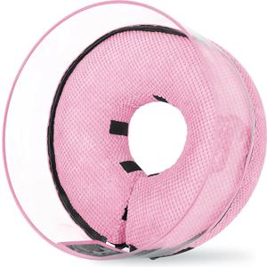 Didopet Soft Inflatable Dog Cone for Surgery Recovery, Protective Dog Donut Collar with Shield to Stop Licking Wounds, 2-in-1 Patented Comfort Blow-Up Collar (Pink, L)