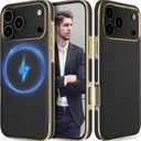 LOHASIC for iPhone 17 Pro Case Leather, Luxury Vegan Leather Business Style Strong Magnetic Cover Protective Cases Compatible with MagSafe 6.3 inch 2025, Black Gold