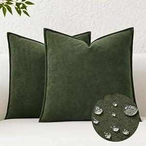 Kevin Textile Spring Waterproof Decorative Pillow Covers Moss Green 22x22 Inch Pack of 2 Soft Boucle Textured Euro Pillowcases Elegant Accent Pillows for Couch Sofa Chair Bed Indoor Outdoor