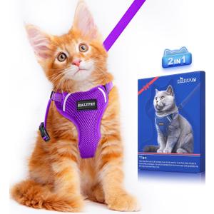 Halypet Cat Harness and Leash Set [ MAX Safety Third Generation ] Escape Proof Soft Adjustable Cat Leash Breathable Comfortable Vest Easy to Wear Kitten Harness for Outdoor Walking (X-Small (4-6lb), H200 Pro Purple)