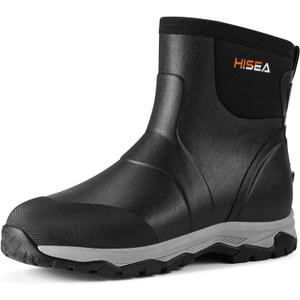 HISEA Upgraded Excursion Pro Men's Rain Boots, Ankle Height Rubber Hunting Boots Waterproof Insulated Neoprene Boots Durable Outdoor Mud Booties for Hunting Gardening Farming Fishing and Yard Work (11, Black)