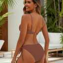 Blooming Jelly Womens Sexy 2 Piece Bikini Sets Cheeky High Cut Bathing Suit Color Block Textured U-Wire Swimsuits 2026 (Brown, M)