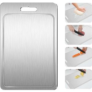 Titanium Cutting Board 100% Pure Cutting Boards With Juice Groove Metal Grade Food Double Sided Chopping Board for Cutting Meats Vegetables Fruits(Titanium-Large) (18.1"L x 11.8"W)