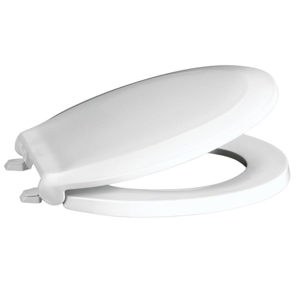 Centoco Toilet Seat Round, Closed Front with Cover, Heavy Duty Commercial, Stainless Steel Self Sustaining Hinge, Plastic, Made in the USA, 440STSS-001, White