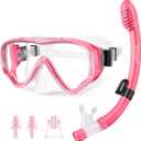 U PHITNIS Kids Snorkel Set for Age 4-14 - Dry Top Snorkeling Gear for Kids Junior & Youth - Childs Diving Mask with Big Eyes for Boys Girls - Anti-Fog Snorkeling Mask and Snorkel Set (Rose)