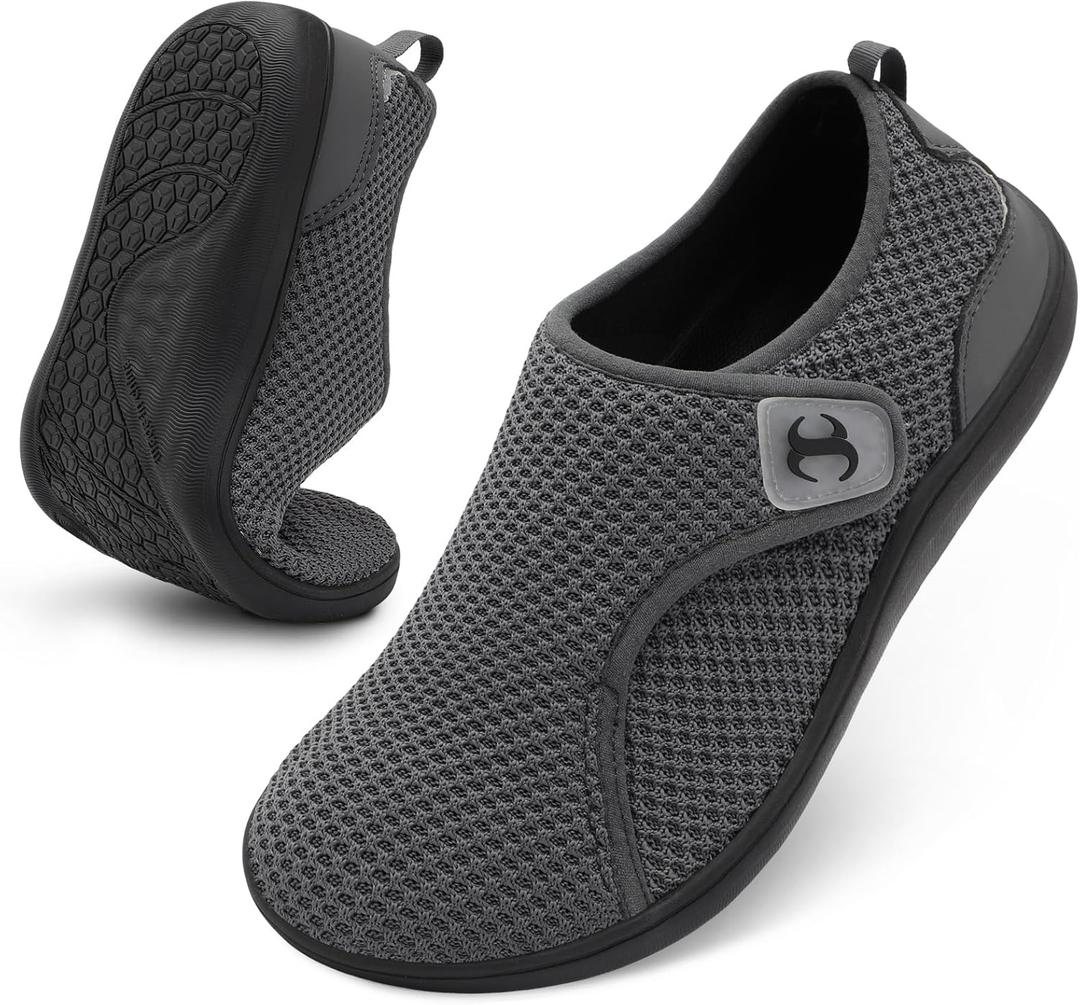 Mens Walking Shoes Wide Diabetic Orthopedic Recovery Shoes Comfortable Lightweight Barefoot Zero Drop Sneakers Adjustable Indoor Outdoor Shoes (12.5 Wide, Darkgrey)