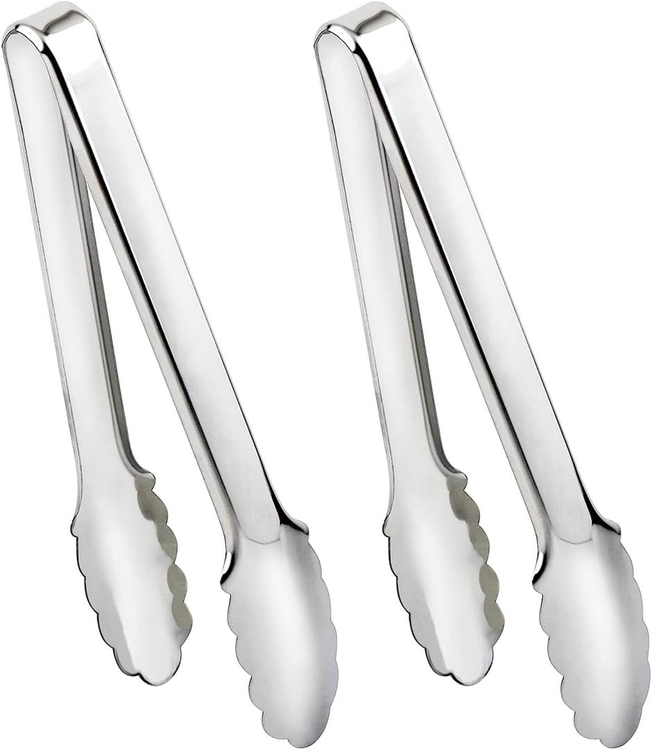 2 Pack Serving Tongs Serving Utensils Salad Tongs Metal Buffet Tongs Non-slip & Easy Grip Stainless Steel Plated Buffet Serving Tongs, Salad, Ice, Oven (9.5 Inch) (Silver)