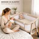 3-in-1 Baby Bassinet Bedside Sleeper for Newborn, Baby Crib Beige | Bedside Bassinet with Breathable Mesh, Portable, 4- Adjustable Height, Mattress, Storage Basket & Lockable Wheels, CPSC