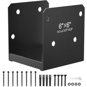 FMhotu 6x6 Stainless Steel Post Base,Internal 5.5 x 5.5 Anchor Bracket,Deck Concrete Support Anchor for Deck Railing, Fences, Mailboxes (1Pcs Black)