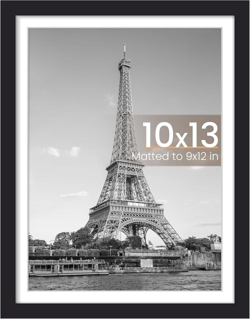 upsimples 10x13 Picture Frames, Display Pictures 9x12 with Mat or 10x13 Without, Wall Hanging Photo Frame, Black, 1 Pack