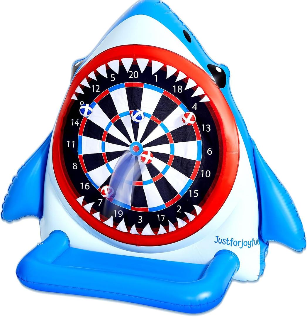 45" Large Inflatable Pool Toys Shark Dart Board with 12 Sticky Balls Swimming Pool Floats Water Games for Kids Adults Beach & Backyard Family Outdoor Play Cool Party Gift for Boys Girls 6-12 Years, 45 x 43"