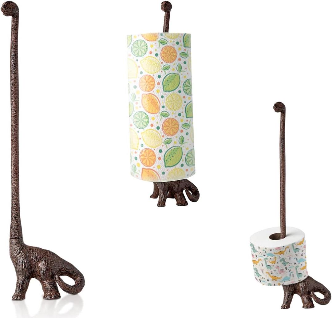Comfify Cast Iron Dinosaur Paper Towel Holder - Free Standing Toilet Paper Holder - Rustic Brown w/Vintage Finish