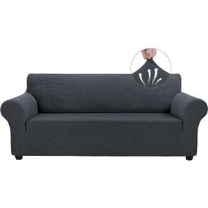 Asnomy Couch Covers for 3 Cushion Couch Stretch Sofa Covers Slipcovers, Pet Protector Furniture Covers for Dogs Cats Spandex Jacquard Fabric Small Checks X-Large Charcoal Ash