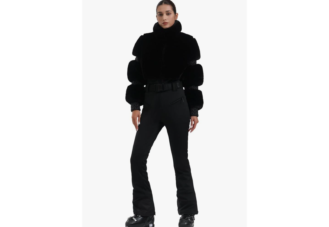 GSOU SNOW Women Ski Suit One Piece Snowsuit Snowboard Faux Fur Collar Slim Jumpsuit Jacket Insulated Windproof Outdoor Winter XL