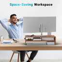 BONTEC Walnut Monitor Stand Riser, 21.3 Inch 2-Tier Wood Desk Shelf for Monitor & Laptop, Desktop Organizer with Cable Management and Phone Holder, Ergonomic Computer Riser, 66 lbs Capacity