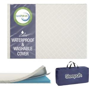 Sleepah Pack and Play Mattress Foam Pad 38 x 26 x 1 for Playpen, Portable Playyard Mattress - Soft Waterproof Washable & Removable Cover Breathable Topper