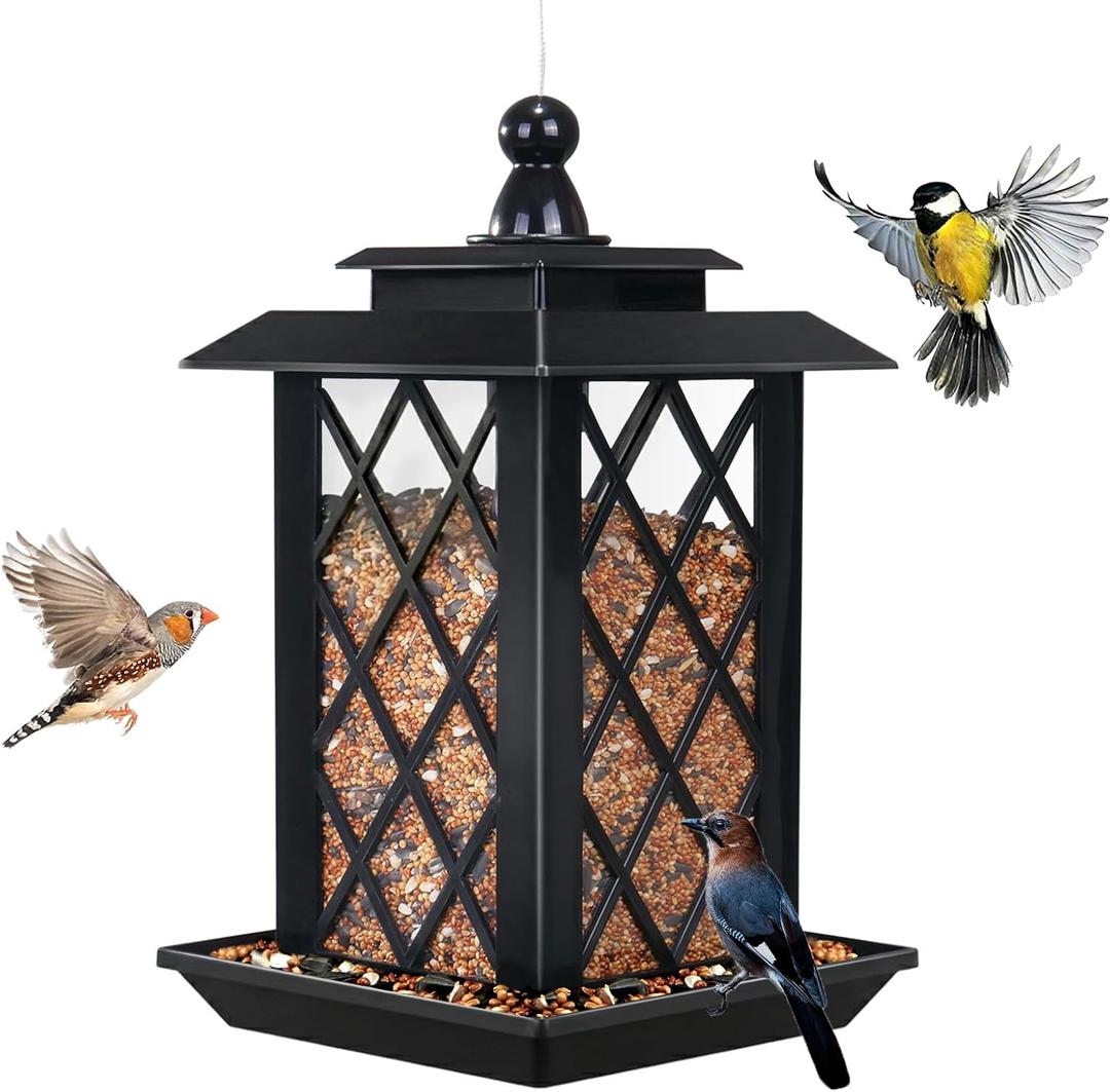 Byvivace Large Bird Feeders, Hanging Bird Feeders for Outdoors, 3.2lb Capacity Lantern Wild Bird Feeders for Outside Hanging, Black