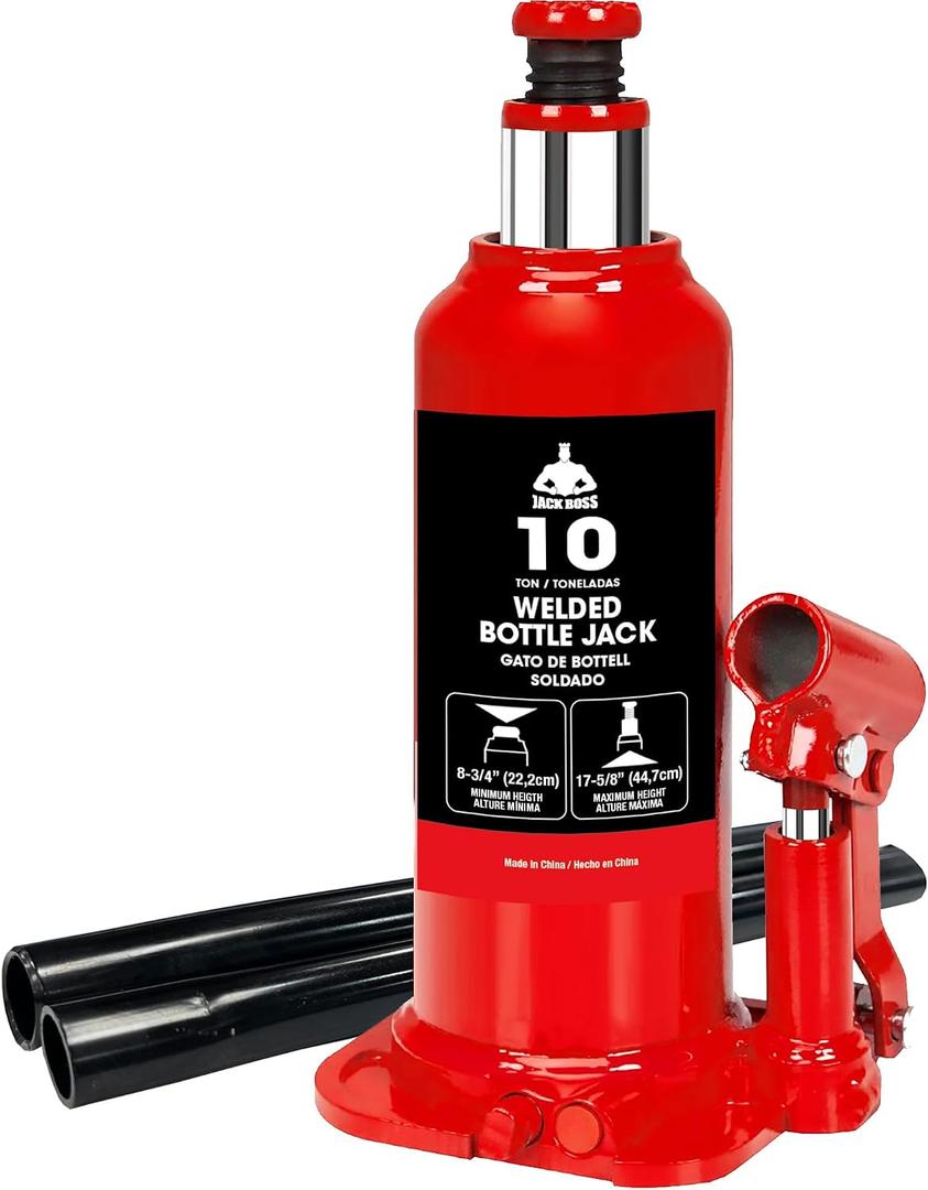 Jack Boss Bottle Jack 10 Ton (20,000 LBs) Hydraulic Car Jack, Fit for Auto Truck Repair and House Lift, Red