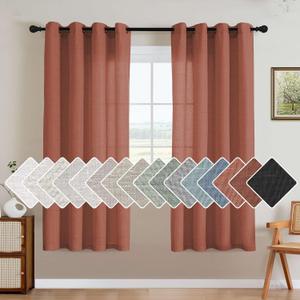 H.VERSAILTEX Living Room Linen Curtains Semi Sheer Curtains Nickel Grommet Curtain Energy Saving Light Filtering Window Treatments Panels for Bedroom, Rust, 2 Panels, 52 x 72 - Inch