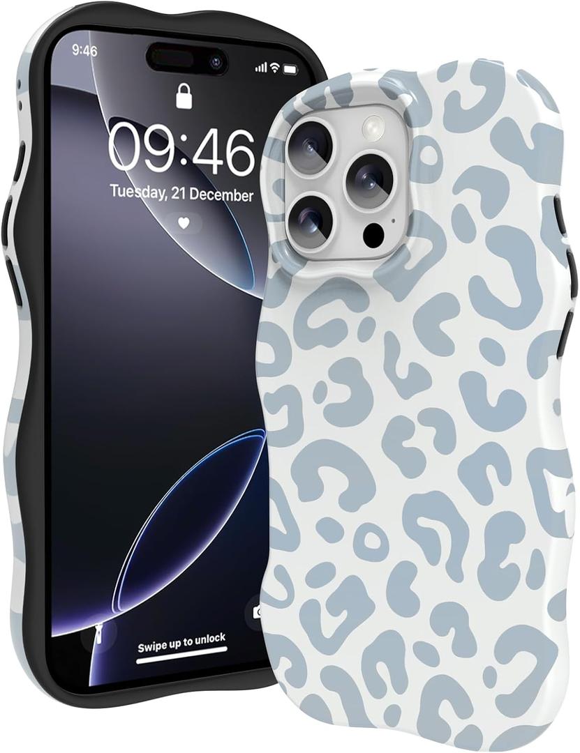ZIYE Wave Design for iPhone 16 Pro Max Case, Cute White Leopard Pattern for Women Girls Men 2 in 1 Shockproof Bumper Scratch Resistant Protective Cover