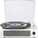 Vinyl Record Player with Speakers Turntable Belt-Driven Turn Table Support 3-Speed 3 Size BT Wireless Playback Headphone AUX-in RCA Line LP Phonographs Audio for Beginner Classic Pure White
