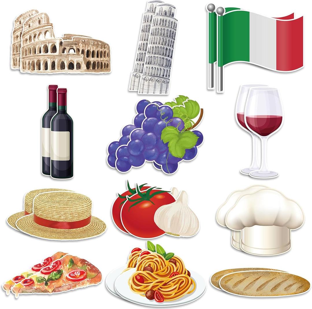 Epakh 24 Pcs Italian Cutout Decorations Italy International Global Party Supplies Set Italian Paper Cutout Bulletin Board Decor Red White Green Cardboard for Italy Party Decorations(Food)