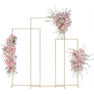 PLYFOU Wedding Arch Stand 3 Set (6.2FT, 5.2FT, 4.3FT) Metal Arch Backdrop Stand, Light Gold Backdrop Stand, Square Backdrop Arch Frame for Birthday Party Ceremony Outdoor Indoor Celebration Decoration