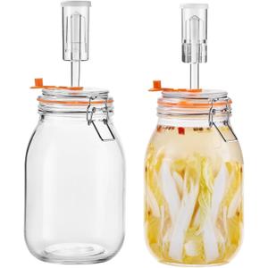 JILLMO Fermentation Jar, 1.8 Liters Glass Fermenting Kit for Making Sauerkraut, Hot Sauce, Mead, Cider and More, Pack of 2