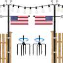 2 Pack String Light Poles - 10 Ft Patio Heavy Metal Lighting Posts, Adjustable Outdoor Stand with Fork for Backyard Deck Garden Wedding