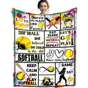Softball Blanket Ligtweight Cozy Soft Print Flannel Soccer Baseball Throw Blankets for Kids Boys Girls Adults Gifts 50"X40"