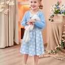 Toddler Girl Sleeveless Dresses and Long Sleeve Ruffle Cardigan 2 Piece Fall Outfits for 2-8T (Blue)