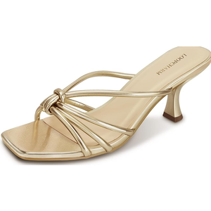 Women's Strappy Square Open Toe Kitten Heels Sandals Knotted Design Summer Fashion Slip On Mule Style, size 7,5