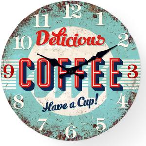 XFM Rustic Kitchen Wall Clock 20 Inch Blue Wooden Wall Clocks Battery Operated Silent Non-Ticking Retro Round Clocks for Cafes Bar Farmhouse Office