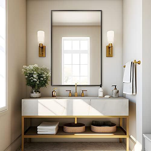 PexFix Wall-Mounted Mirror Rectangular Hanging Mirror Metal Framed Wall Mirror, Best for Bathroom, Washroom, Bedroom, Living Room,Black, 36"x24"