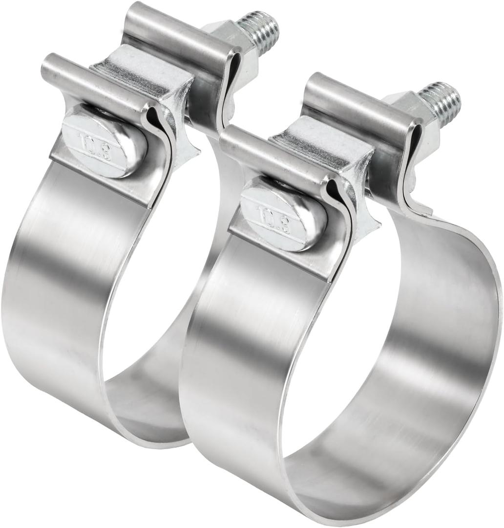 TIROL 2.25 Inch Exhaust Clamp, 2 1/4 Exhaust Clamp Stainless Steel Narrow Exhaust Band Clamps for 2.25" OD Exhaust Pipe, Muffler Pipe, Elbow 2Pcs